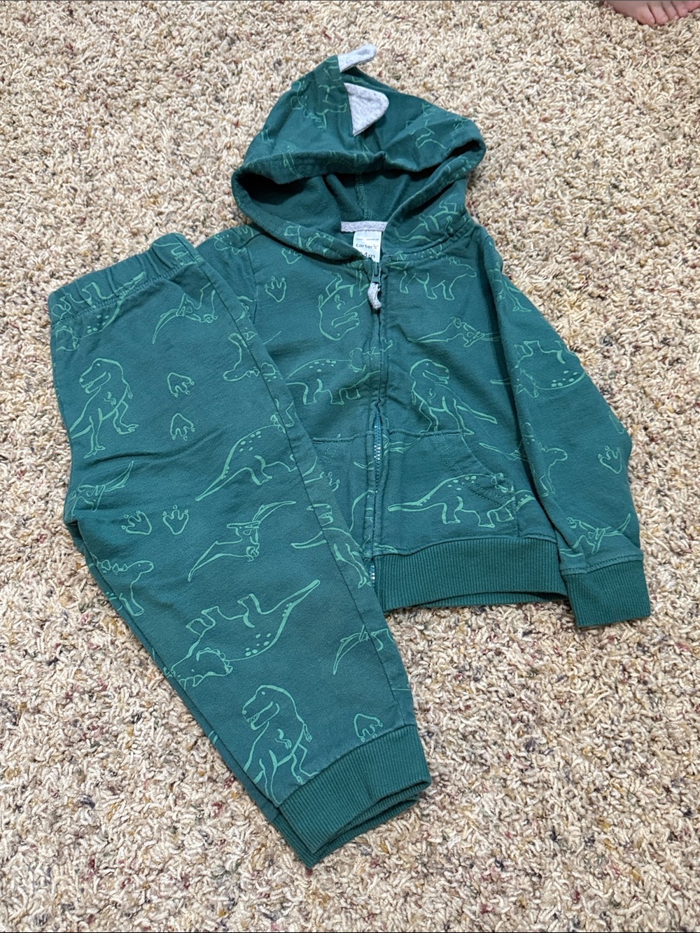 Carter's Green Dinosaur Hoodie & Pants Set